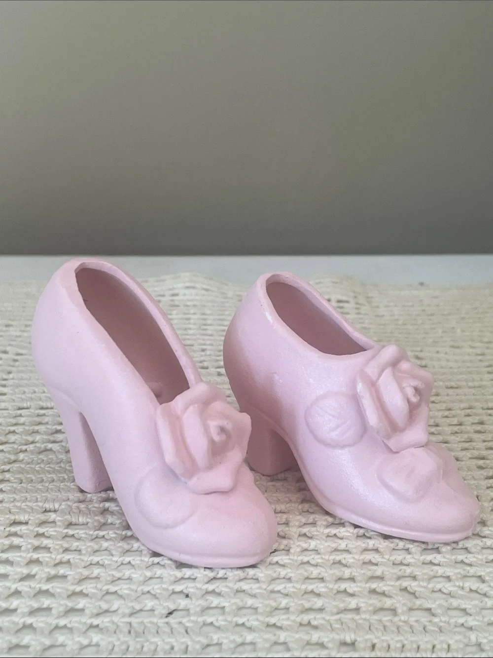 Miniature pink ceramic shoe figurines decor